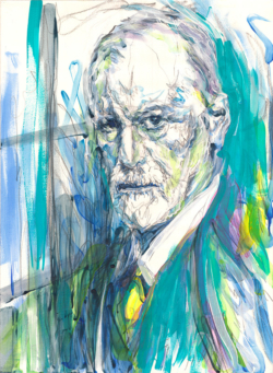 Sigmund Freud peinture acrylique dessin d' Aïcha Bendafi - Arles